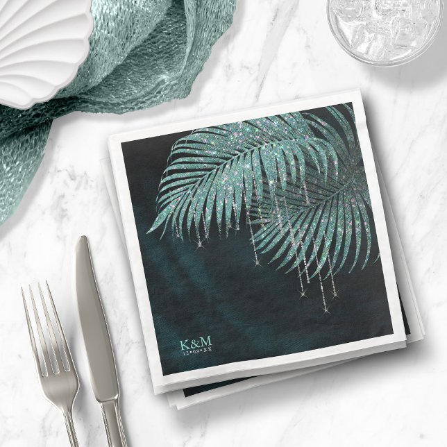 Jewel Palm Leaf Wedding Teal ID830 Napkin (Creator Uploaded)