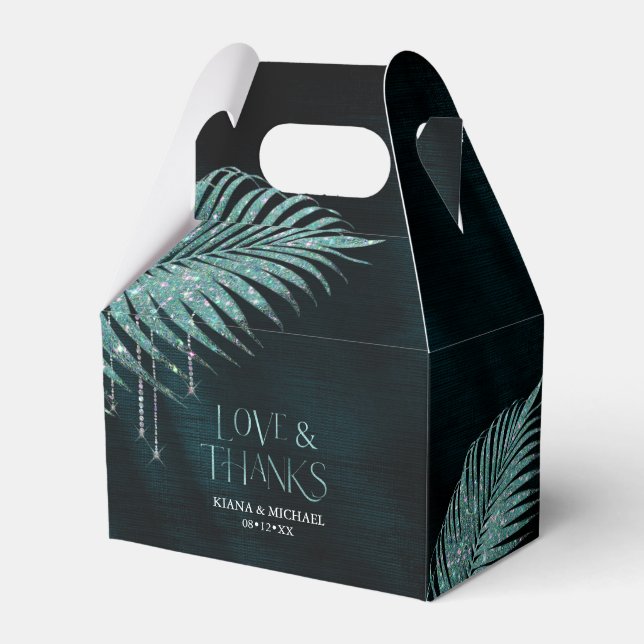 Jewel Palm Leaf Wedding Teal V2 ID830 Favour Box (Front Side)