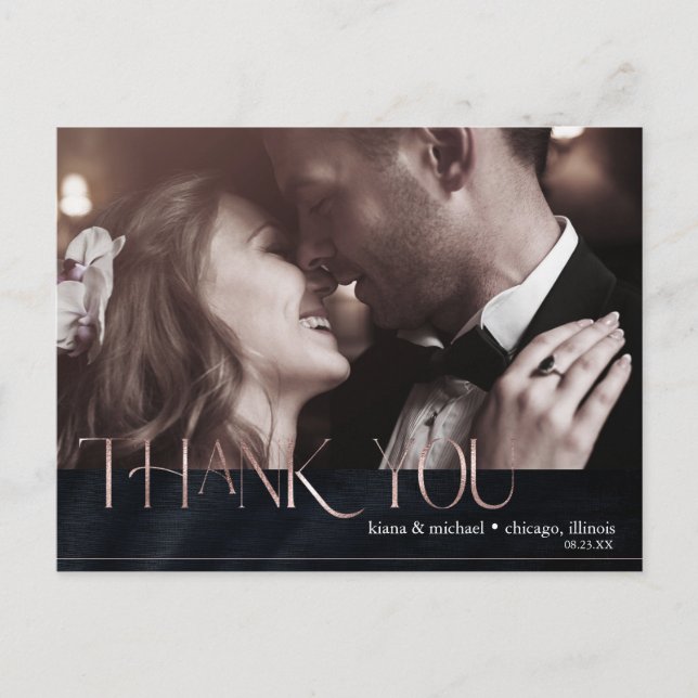 Jewel Palm Leaf Wedding Thank You Rose Gold ID830 Announcement Postcard (Front)