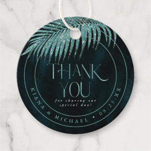 Jewel Palm Leaf Wedding Thank You Teal ID830 Favour Tags