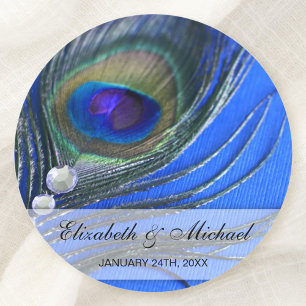 Jewel Peacock Feather Blue Wedding Favour Label