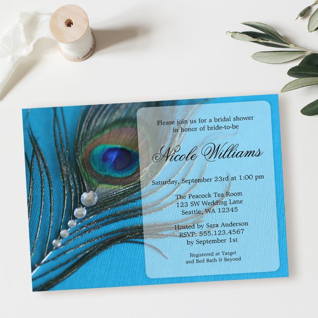 Jewel Peacock Feather Bridal Shower Invitations (Creator Uploaded)
