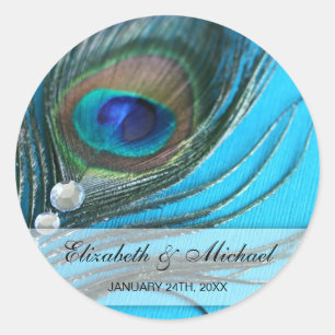Jewel Peacock Feather Wedding Favour Label