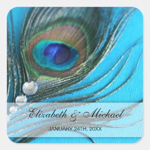 Jewel Peacock Feather Wedding Favour Label