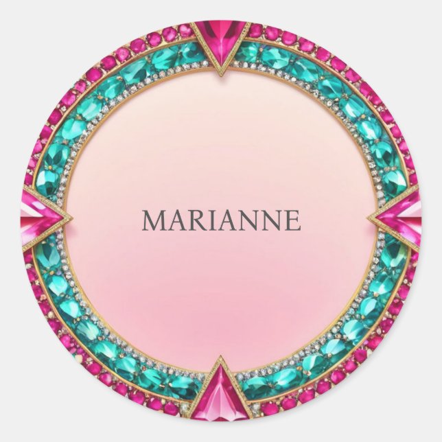 Jewel Pink and Turquoise Classic Round Sticker (Front)
