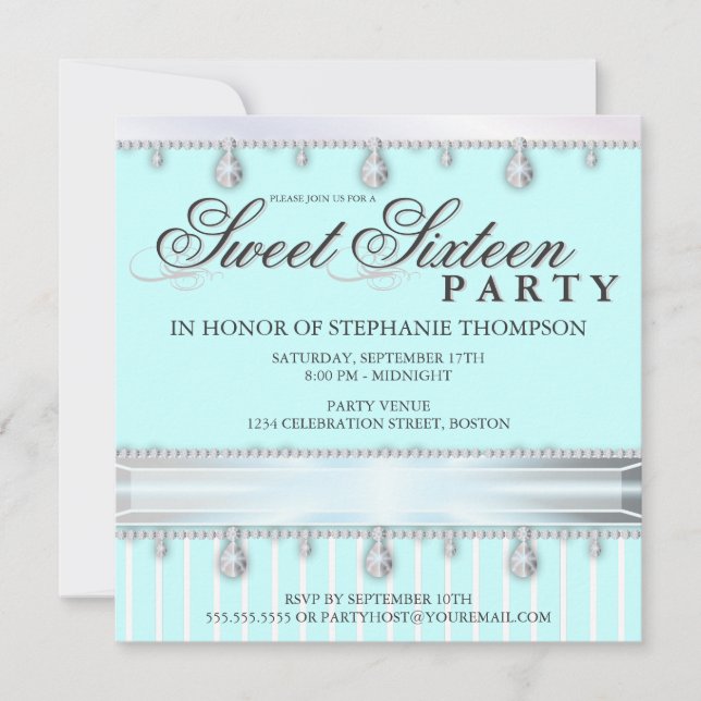 Jewel Sparkle Sweet 16 Birthday Party Invitation (Front)