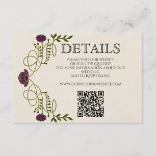 Jewel Tone Art Nouveau Wedding Details Website QR  Enclosure Card