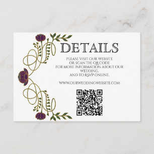 Jewel Tone Art Nouveau Wedding Details Website QR  Enclosure Card