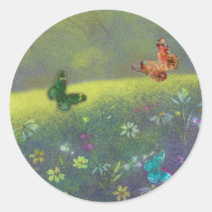 Jewel Tone Butterflies in Summer Meadow Classic Round Sticker