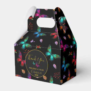 Jewel Tone Butterflies on Black Wedding Thanks Favour Box
