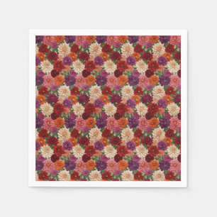 Jewel Tone Embroidered-Look Dahlia Floral Pattern Napkin