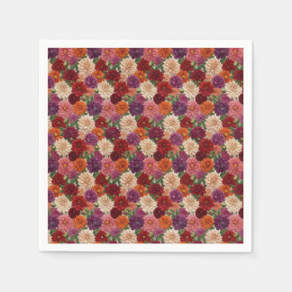Jewel Tone Embroidered-Look Dahlia Floral Pattern Napkin