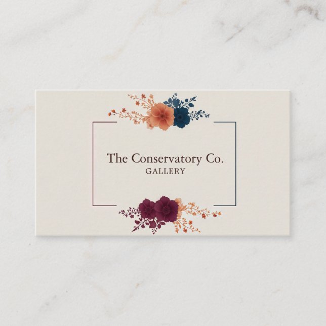 Jewel Tone Floral and Geometric Frame Elegant Business Card (Front)