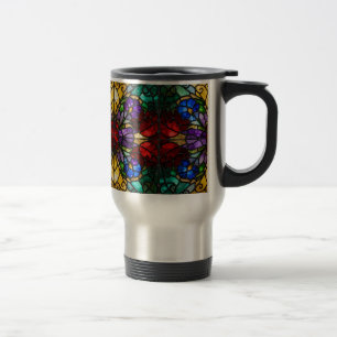Jewel Tone Floral Stained Glass Art Mug