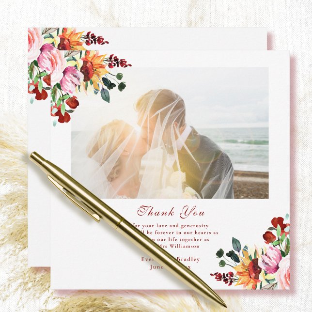 Jewel Tone Floral Sunflower Wedding Thank You Card (Creator Uploaded)