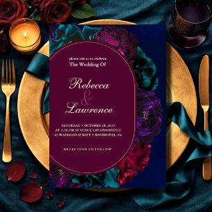 Jewel tone floral wedding invitation