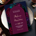 Jewel tone floral wedding invitation<br><div class="desc">Chic jewel tones floral burgundy blue wedding Invitation. Set the tone for your elegant celebration with this chic jewel-toned floral burgundy and navy wedding invitation. Featuring a stylish arch design adorned with deep burgundy, turquoise and fuchsia florals, this invitation exudes sophistication and romance. The rich colour palette creates a timeless...</div>