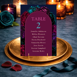 Jewel tone floral wedding table number