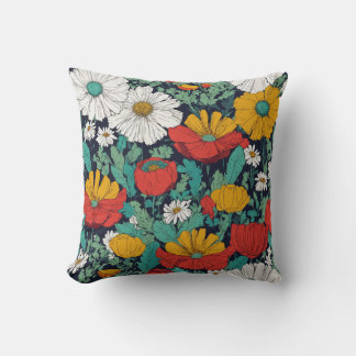 Jewel-Tone Flower Design Pillow 