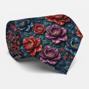Jewel Tone Flowers with Gold Accents Tie