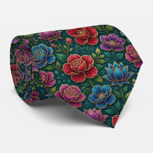 Jewel Tone Flowers with Gold Accents Tie
