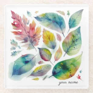 Jewel Tone Forest Watercolor, custom Glass Coaster