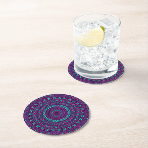 Jewel Tone Kaleidoscope Round Paper Coaster