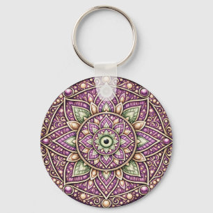Jewel‑Tone Mandala Keychain – Colourful Geometric