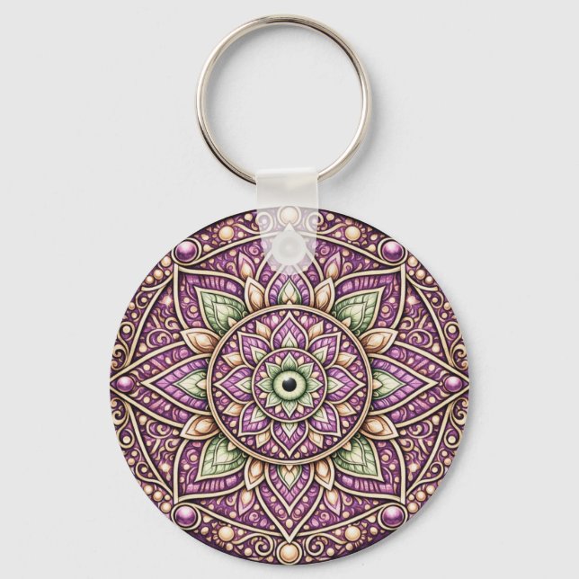 Jewel‑Tone Mandala Keychain – Colourful Geometric  (Front)