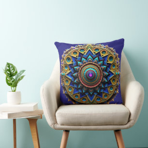 Jewel Tone Mandala Throw Pillow