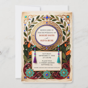 Jewel Tone Moroccan Wedding Invitation Gold