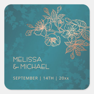 Jewel Tone Peacock Floral Wedding  Square Sticker