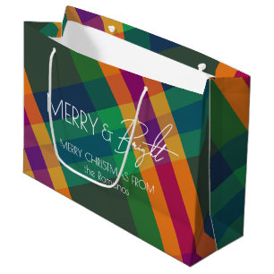 Jewel Tone Plaid Merry & Bright Christmas Large Gift Bag