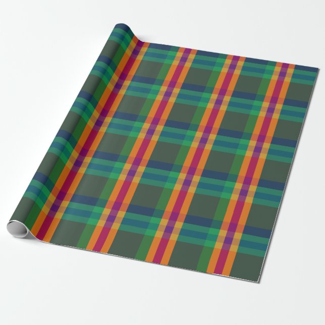 Jewel Tone Plaid Pattern Wrapping Paper (Unrolled)