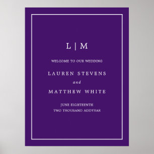 Jewel Tone Purple Monogram Elegant Welcome Wedding Poster