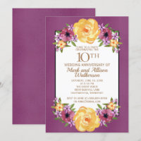 Jewel Tone Purple Yellow Floral 10th Anniversary