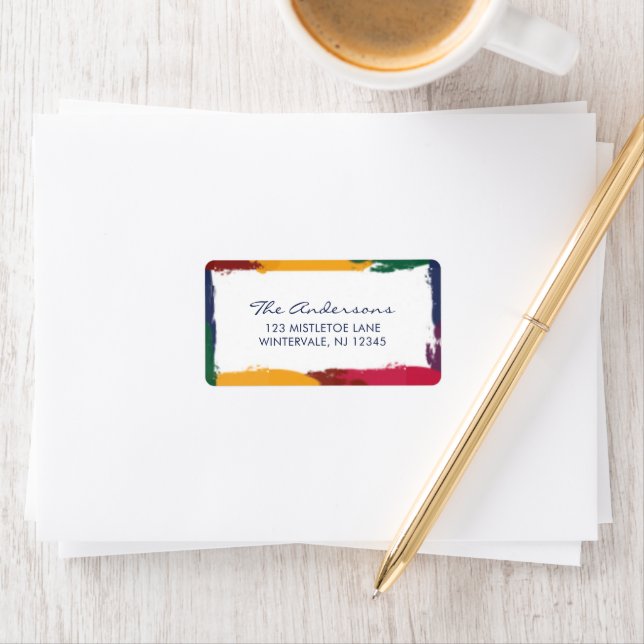 Jewel Tone Rainbow Colours Painted Border Label (Insitu)