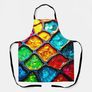 Jewel Tone Stained Glass Art Glow Design Apron