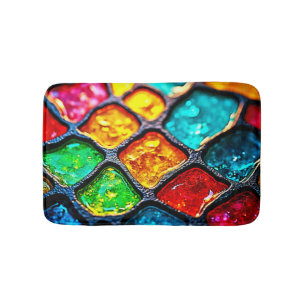 Jewel Tone Stained Glass Art Glow Design Bath Mat