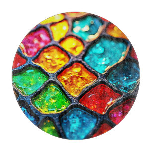 Jewel Tone Stained Glass Art Glow Design Cutting Board