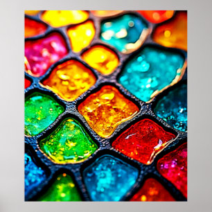 Jewel Tone Stained Glass Art Glow Design Poster