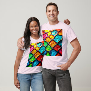 Jewel Tone Stained Glass Art Glow Design T-Shirt