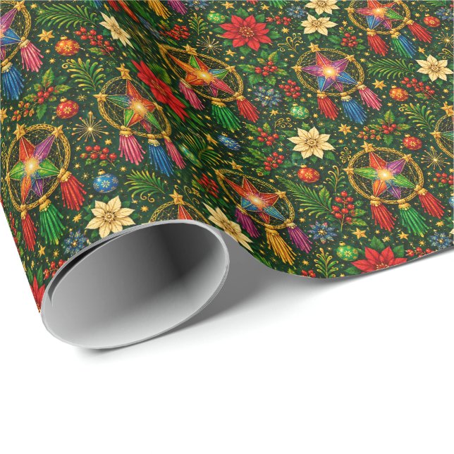 Jewel Tone Star Lantern Christmas Wrapping Paper (Roll Corner)