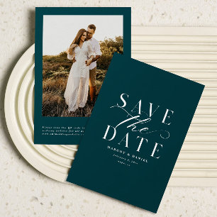 Jewel Tone Teal Trendy Photo Save The Date QR Code