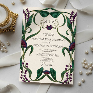 Jewel Tone Vintage Art Nouveau Floral Wedding Invitation