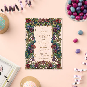 Jewel Tone Vintage Floral Garden Peacocks Wedding Acrylic Invitations