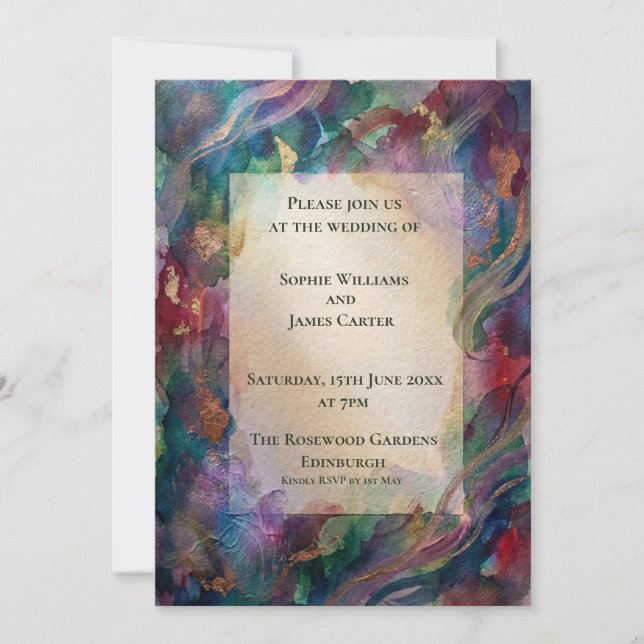 Jewel Tone Watercolour Floral Wedding Invitation (Front)