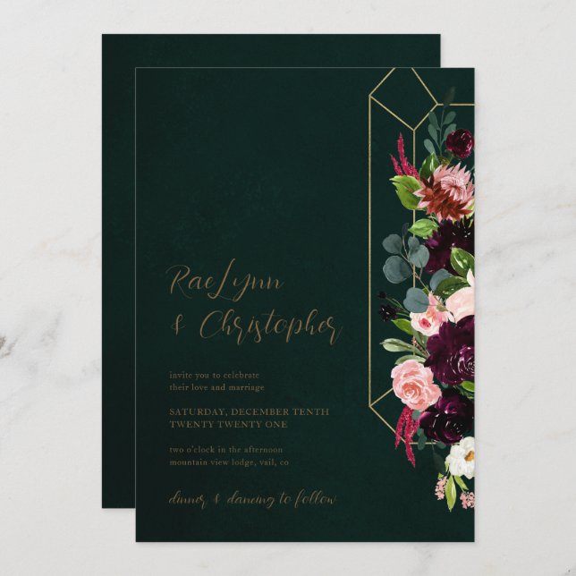 Jewel Tone Wedding Invitation (Front/Back)