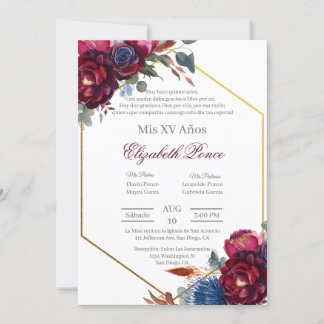 Jewel tone with frame Quinceañera Invitation