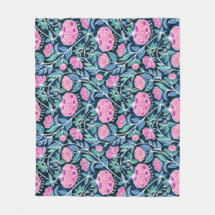 Jewel Toned Boho Chalk Chintz Floral Pattern Fleece Blanket